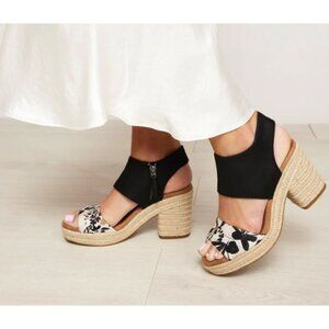 TOMS majorca rope platform sandals in black watercolor floral size 7